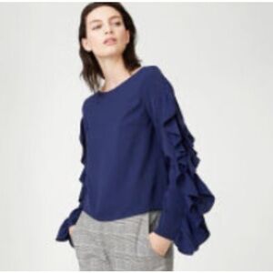 Club Monaco Roverbs Navy Ruffle Sleeve Blouse